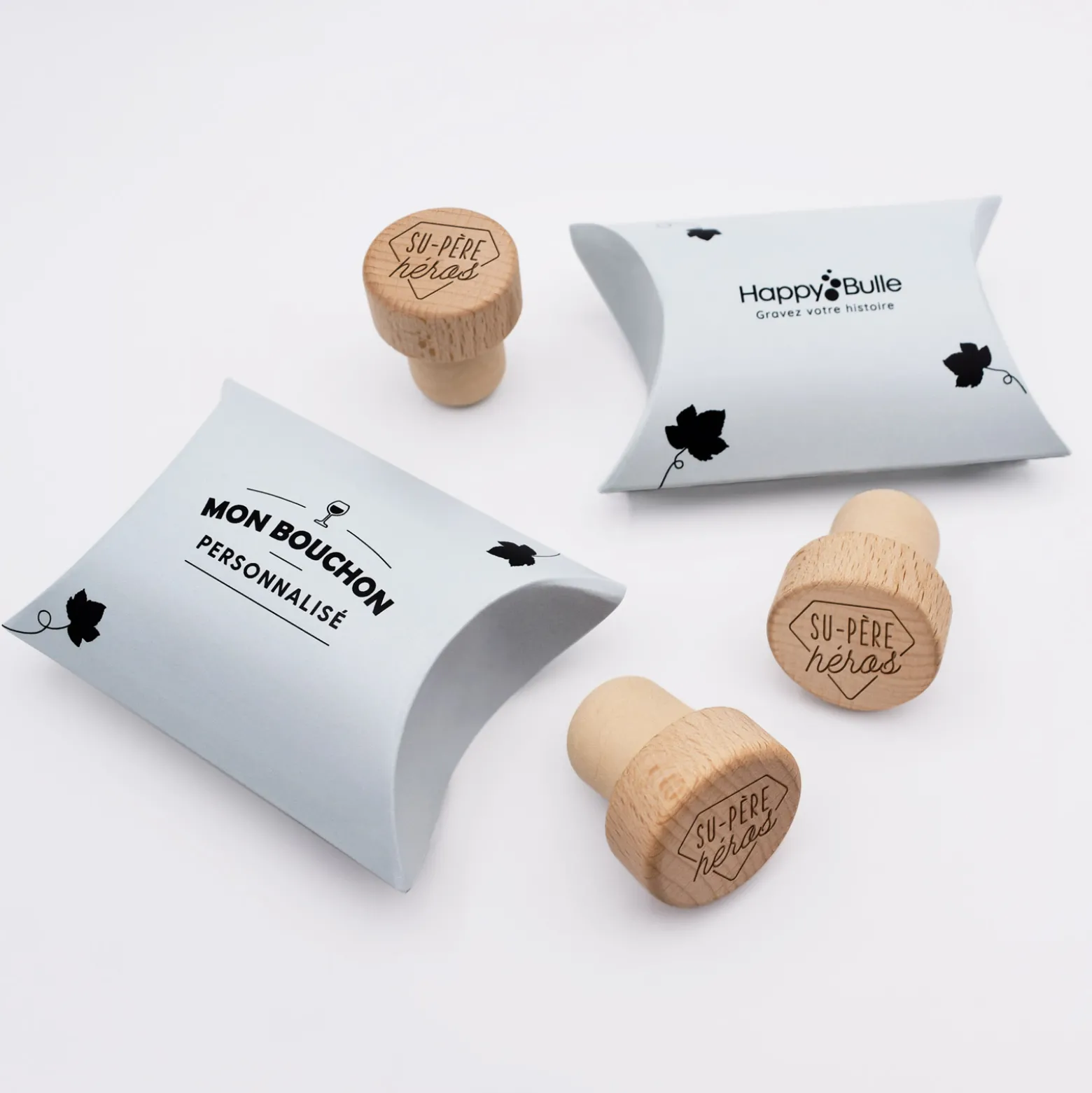 Bouchon de bouteille bois gravé - édition spéciale "Su-père héros"