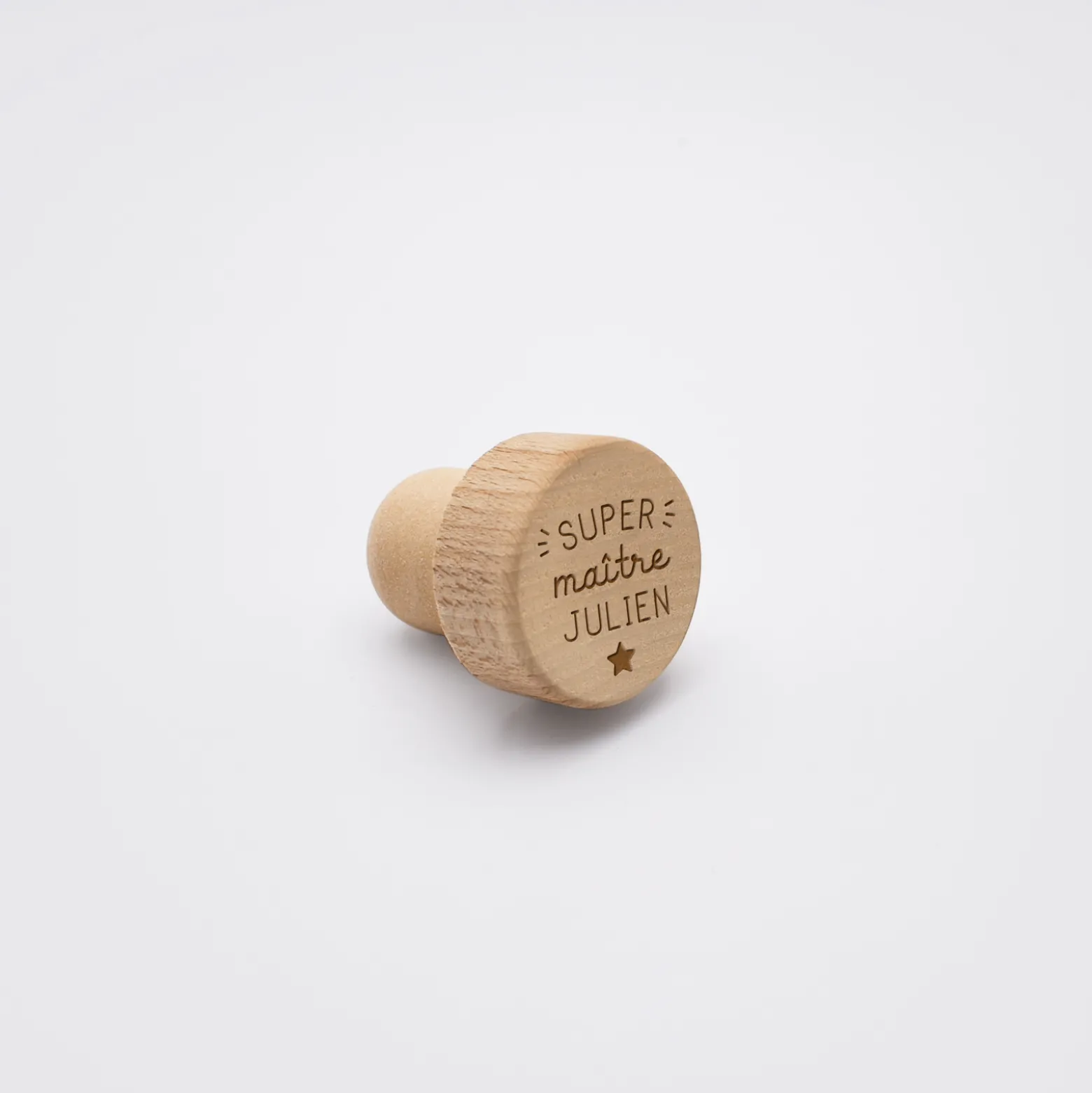 Bouchon de bouteille bois gravé - édition spéciale "Super Maître"