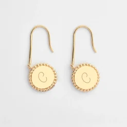 Boucles d'oreilles bohème personnalisées médailles gravées plaqué or initiale 11 mm