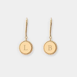 Boucles d'oreilles bohème personnalisées médailles gravées plaqué or initiale 11 mm