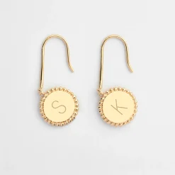 Boucles d'oreilles bohème personnalisées médailles gravées plaqué or initiale 11 mm