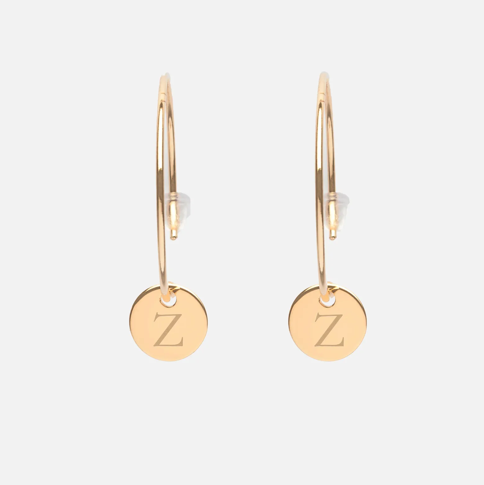 Boucles d'oreilles créoles médailles personnalisées gravées plaqué or initiale 10 mm