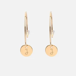 Boucles d'oreilles créoles médailles personnalisées gravées plaqué or initiale 10 mm