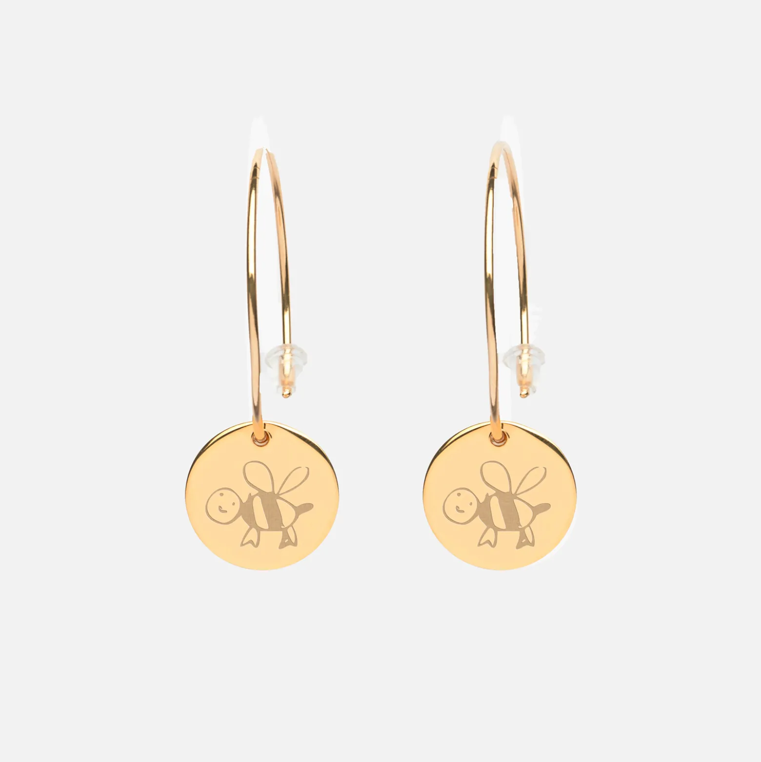 Boucles d'oreilles créoles personnalisées médailles gravées plaqué or 15 mm