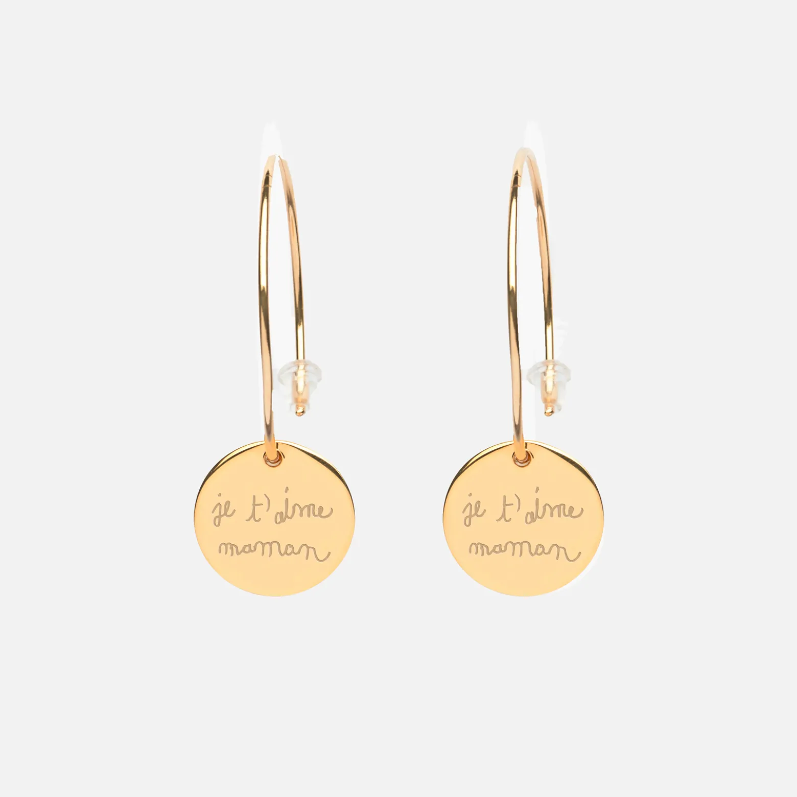 Boucles d'oreilles créoles personnalisées médailles gravées plaqué or 15 mm