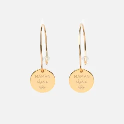 Boucles d'oreilles créoles personnalisées médailles gravées plaqué or 15 mm