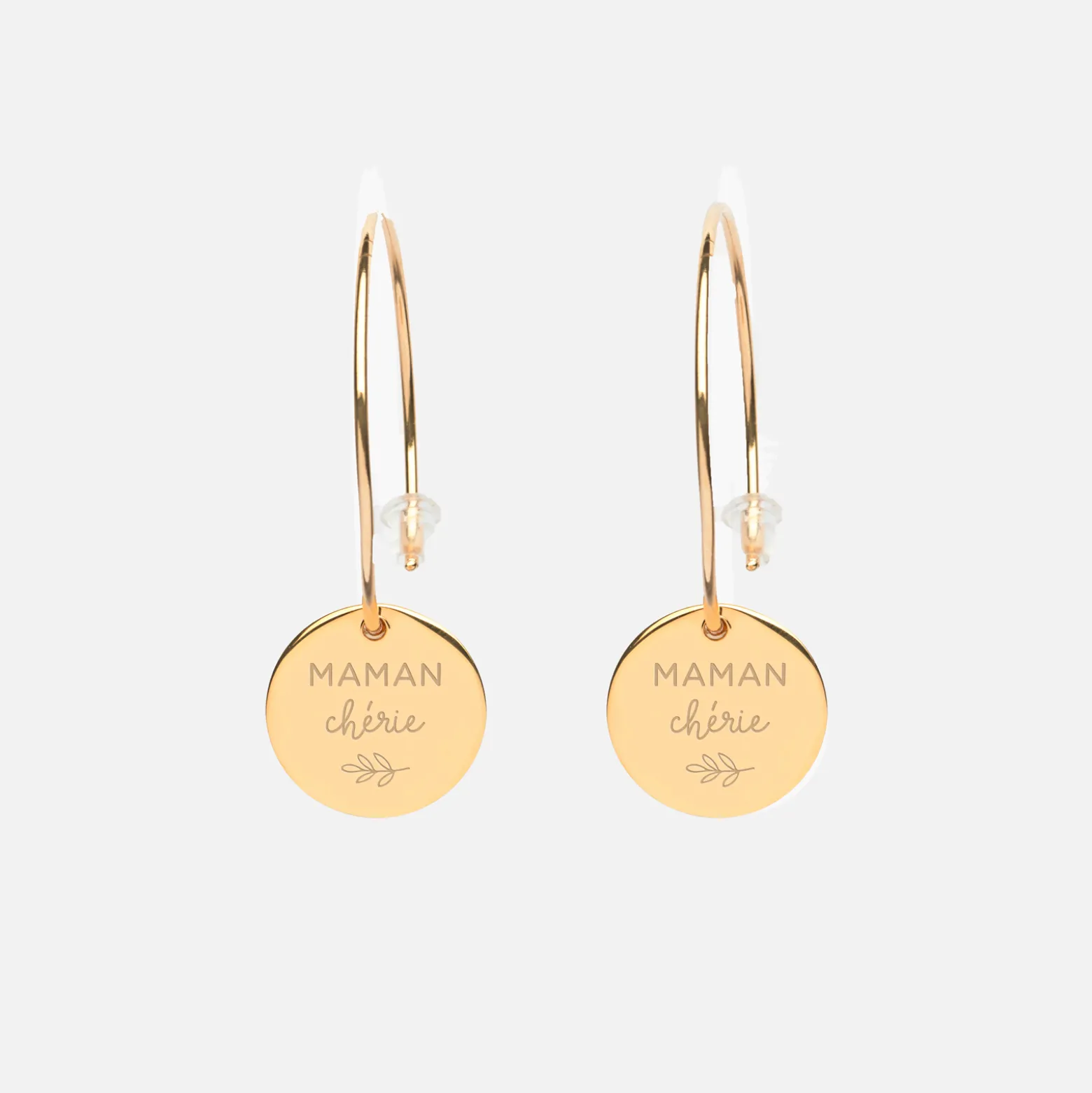Boucles d'oreilles créoles personnalisées médailles gravées plaqué or 15 mm