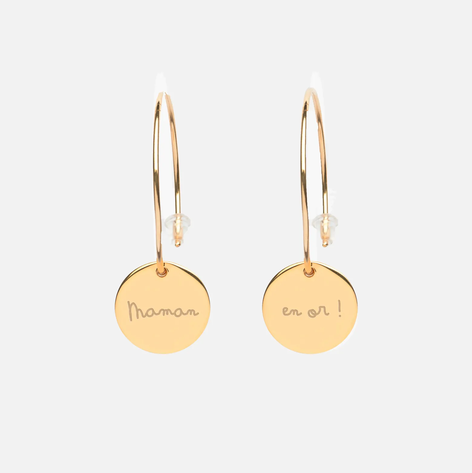 Boucles d'oreilles créoles personnalisées médailles gravées plaqué or 15 mm