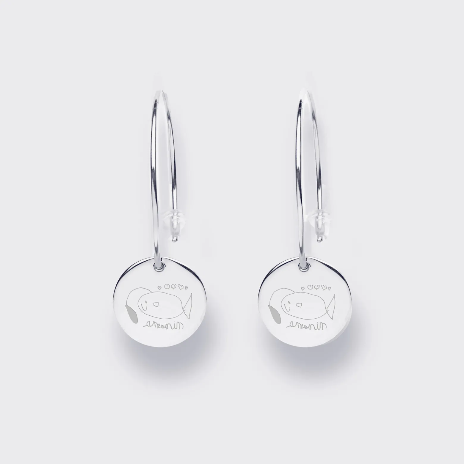 Boucles d'oreilles créoles médailles personnalisées gravées argent 15 mm