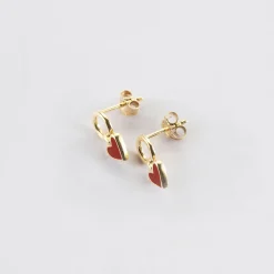 Boucles d'oreilles cœur émail rouge plaqué or