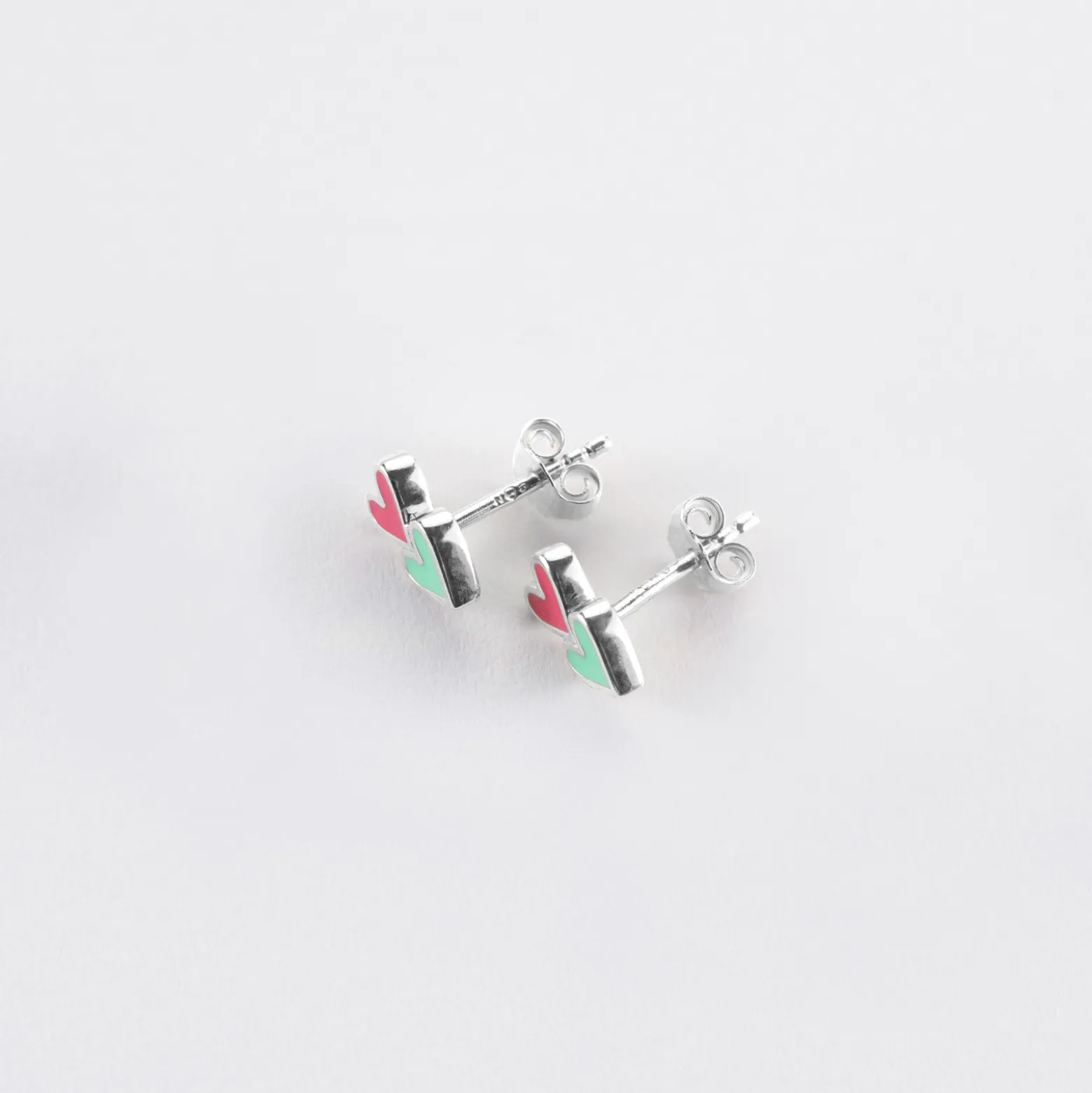 Boucles d'oreilles cœur émail multicolore argent