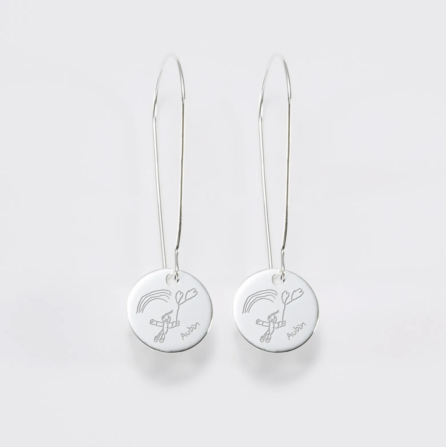 Boucles d'oreilles longues personnalisées gravées argent 15 mm