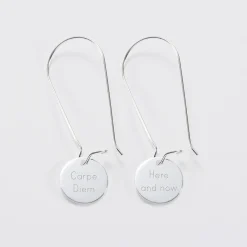 Boucles d'oreilles longues personnalisées gravées argent 15 mm