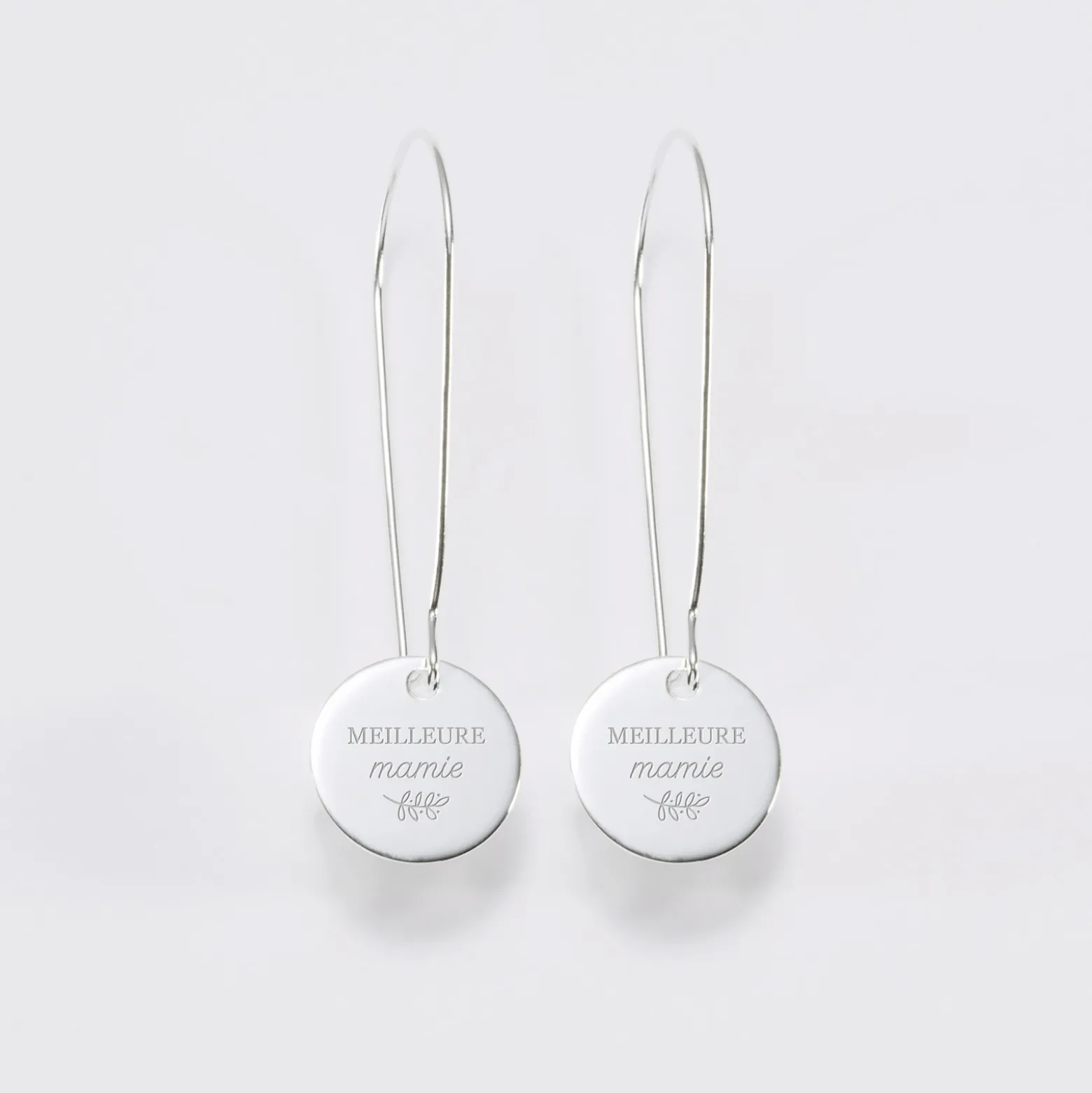 Boucles d'oreilles longues personnalisées gravées argent 15 mm
