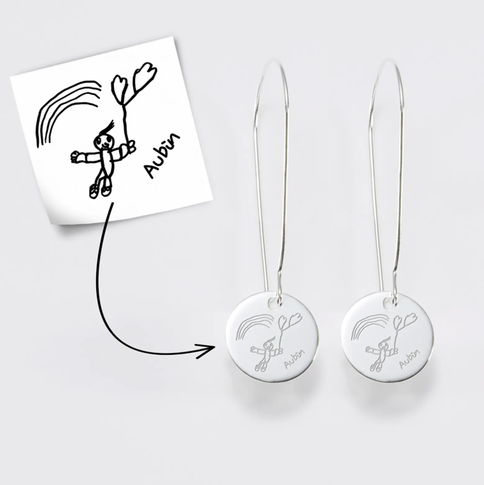 Boucles d'oreilles longues personnalisées gravées argent 15 mm
