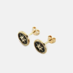 Boucles d'oreilles émail noir soleil plaqué or
