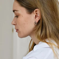 Boucles d'oreilles puces anneaux entrelacés argent
