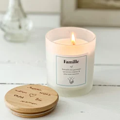 Bougie parfumée Fleur d'oranger personnalisé couvercle bois gravé