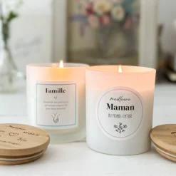 Bougie parfumée Fleur d'oranger personnalisé couvercle bois gravé - Nos petits imparfaits