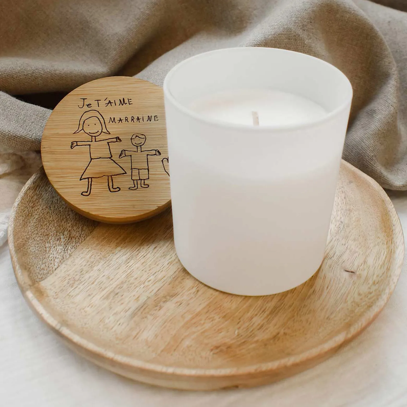 Bougie parfumée Vanille personnalisé couvercle bois gravé