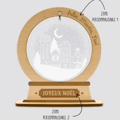 Boule à neige personnalisée bois gravé - édition spéciale