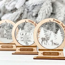 Boule à neige personnalisée bois gravé - édition spéciale