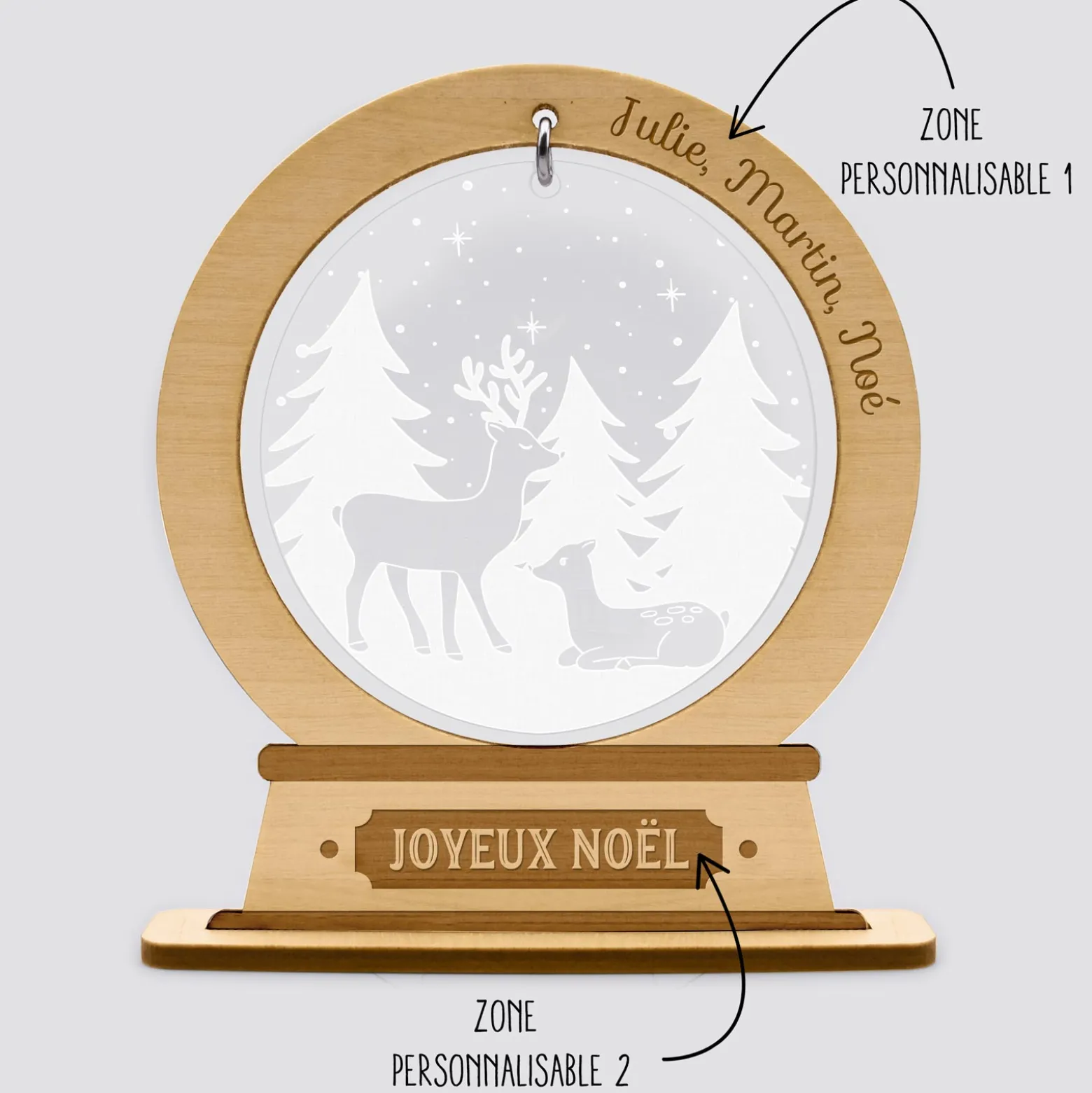 Boule à neige personnalisée bois gravé - édition spéciale "Forêt magique"