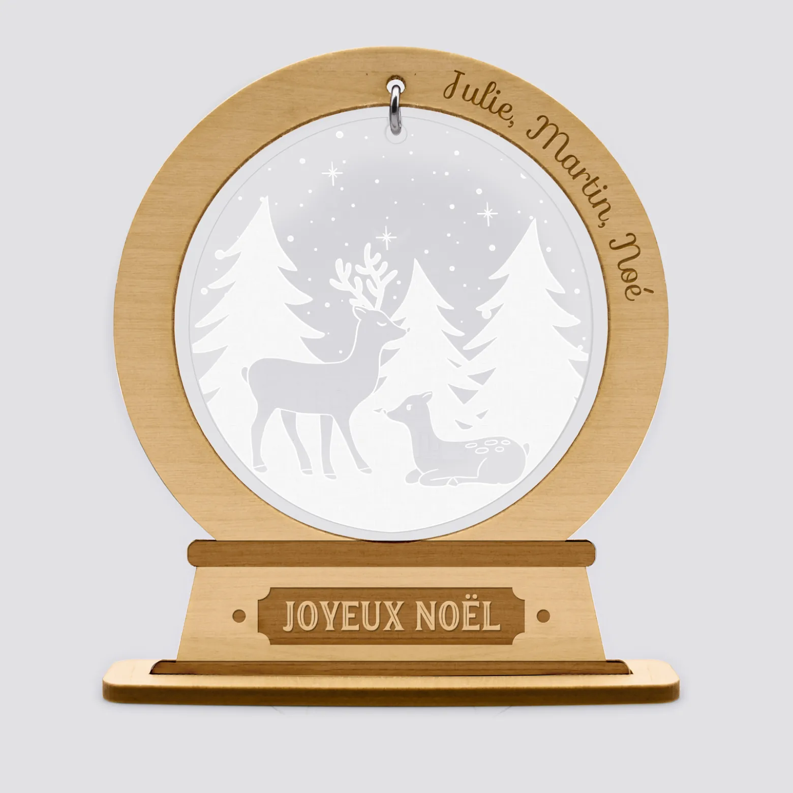 Boule à neige personnalisée bois gravé - édition spéciale "Forêt magique"