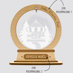 Boule à neige personnalisée bois gravé - édition spéciale