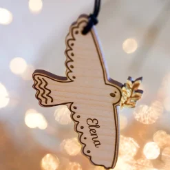 Boule de Noël personnalisée Colombe bois gravé - HappyBulle x MyLovelyThing