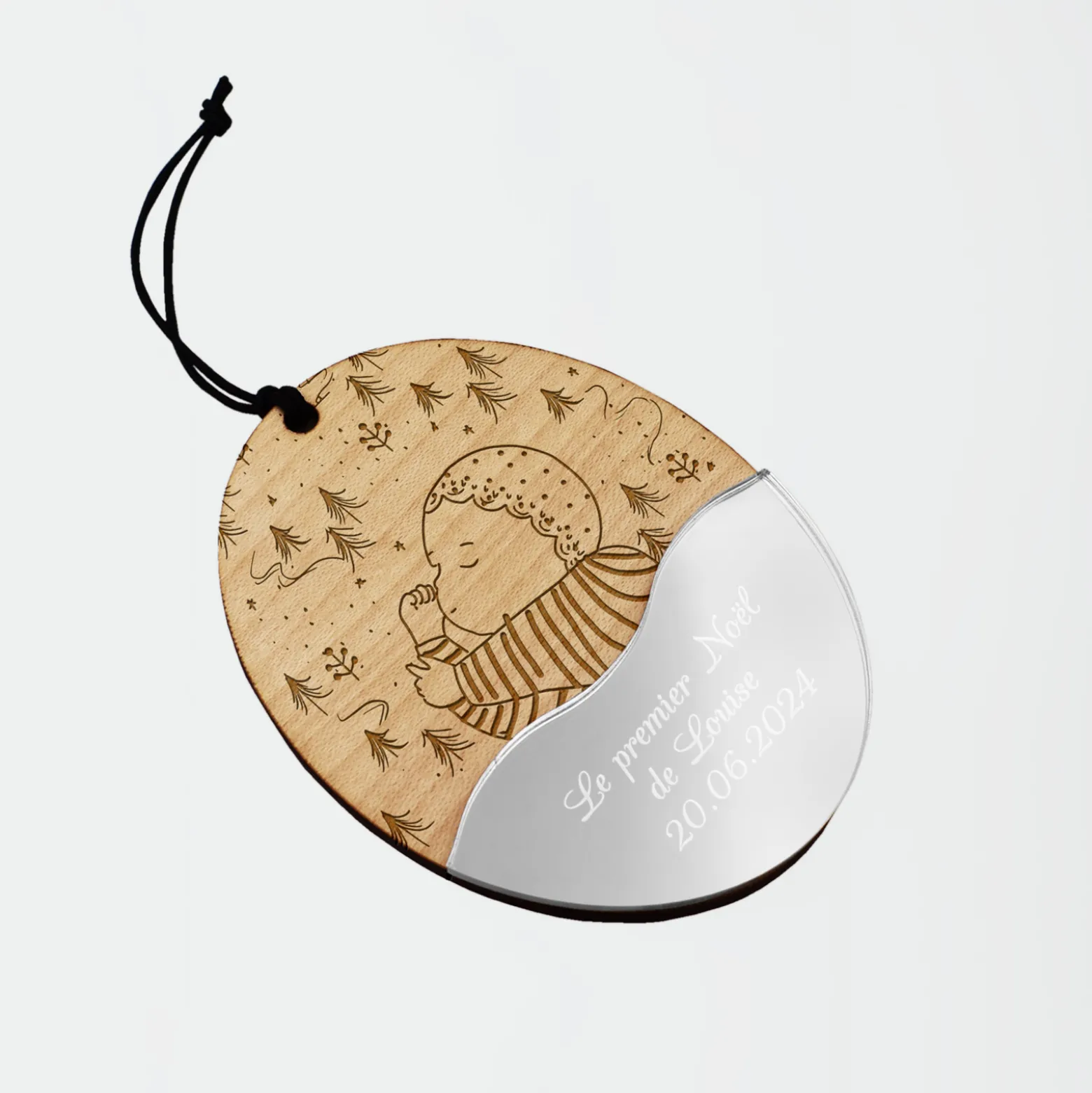 Boule de Noël personnalisée Bébé bois gravé - HappyBulle x MyLovelyThing