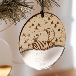 Boule de Noël personnalisée Bébé bois gravé - HappyBulle x MyLovelyThing