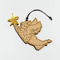 Boule de Noël personnalisée Ange Etoile bois gravé - HappyBulle x MyLovelyThing