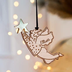 Boule de Noël personnalisée Ange Etoile bois gravé - HappyBulle x MyLovelyThing