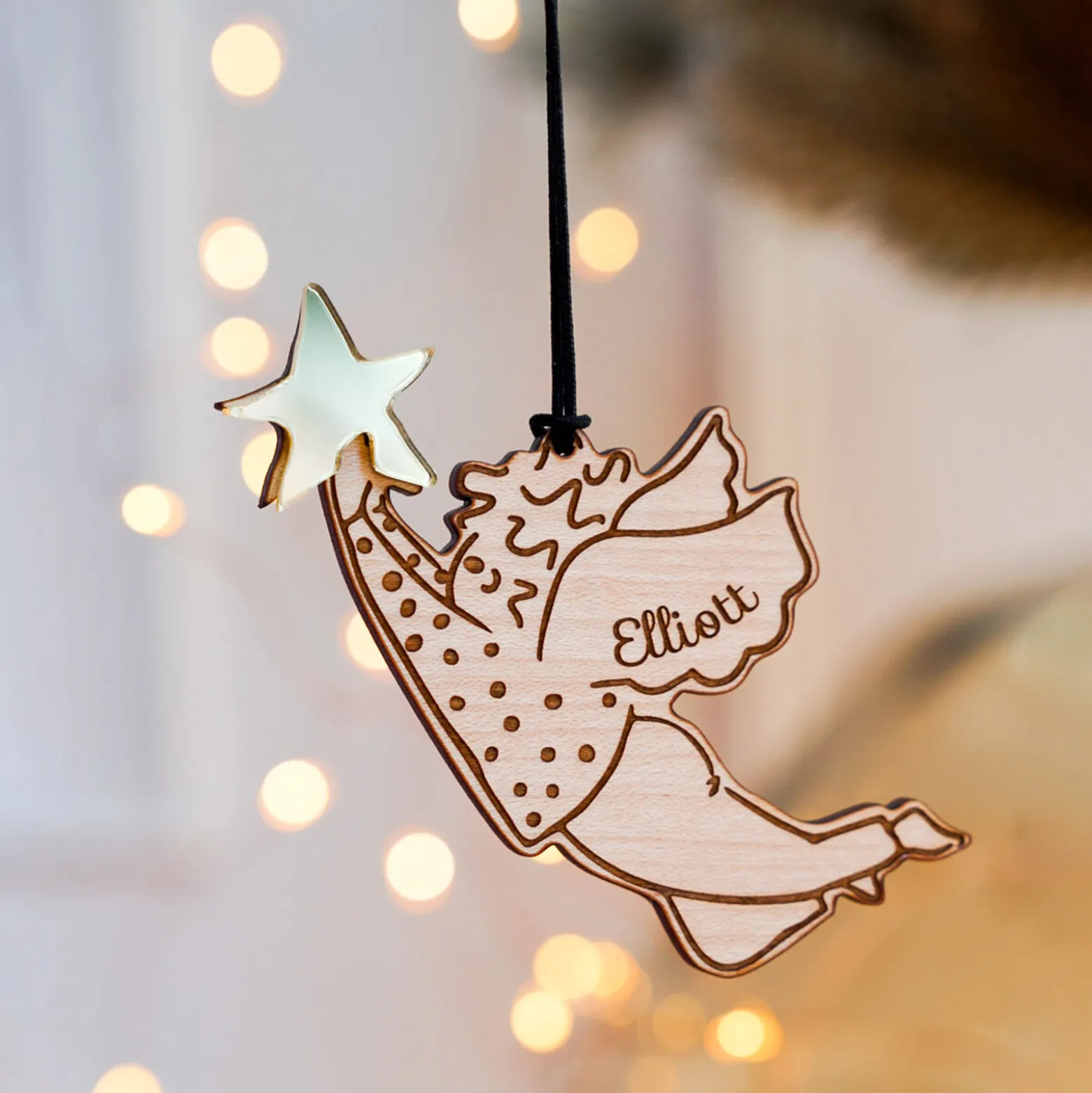 Boule de Noël personnalisée Ange Etoile bois gravé - HappyBulle x MyLovelyThing