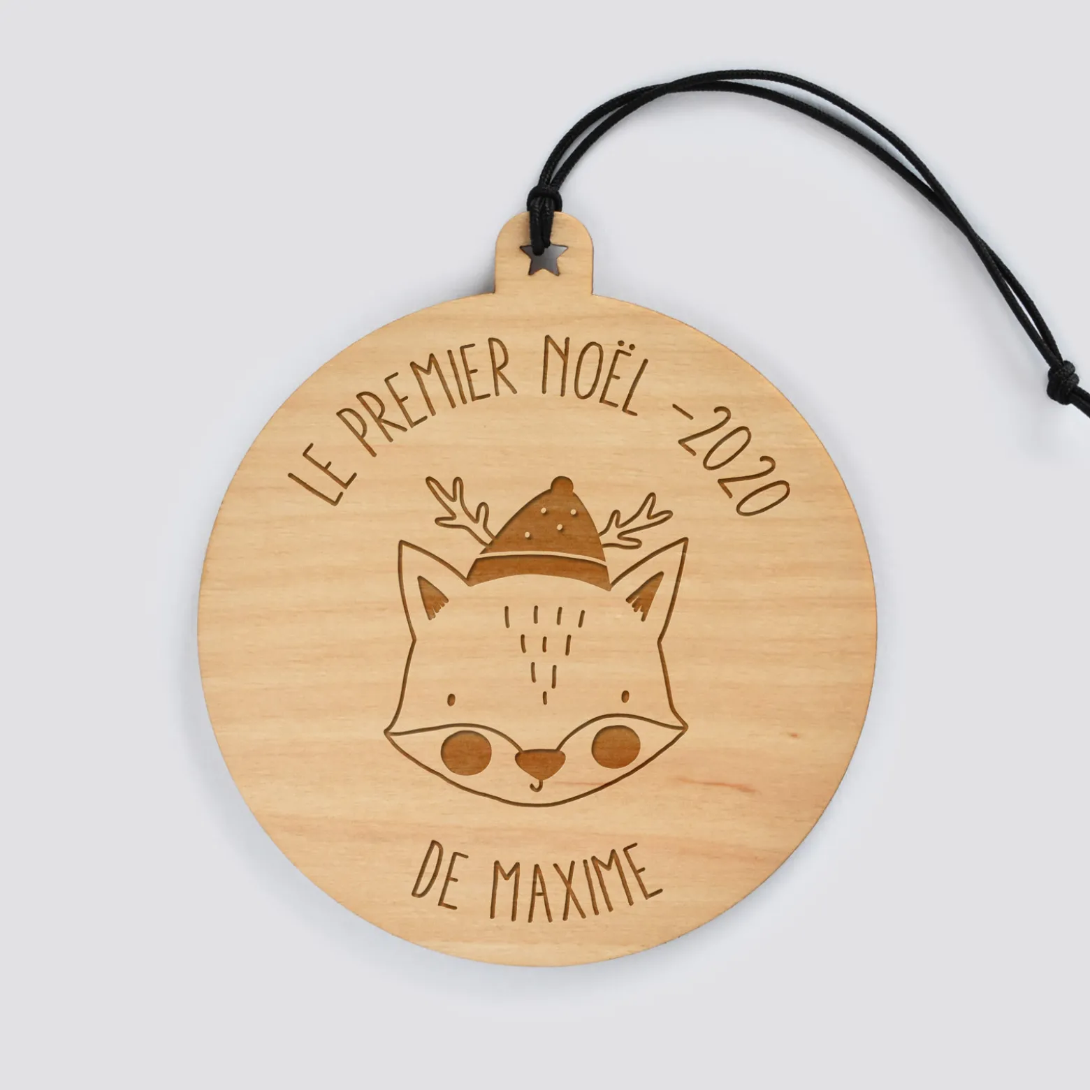 Boule de Noël personnalisée gravée bois ronde - édition spéciale "Noël"
