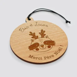 Boule de Noël personnalisée gravée bois ronde - édition spéciale