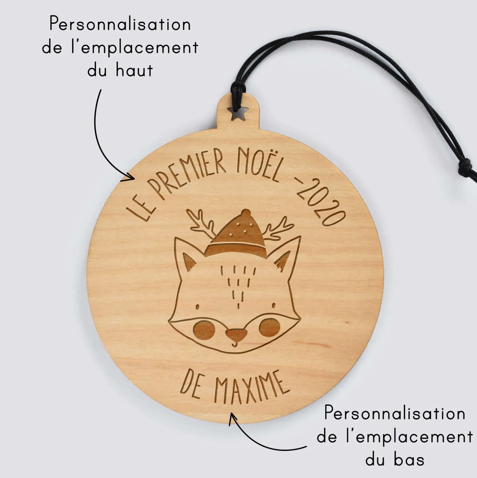 Boule de Noël personnalisée gravée bois ronde - édition spéciale "Noël"