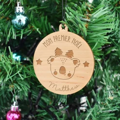 Boule de Noël personnalisée gravée bois ronde - édition spéciale