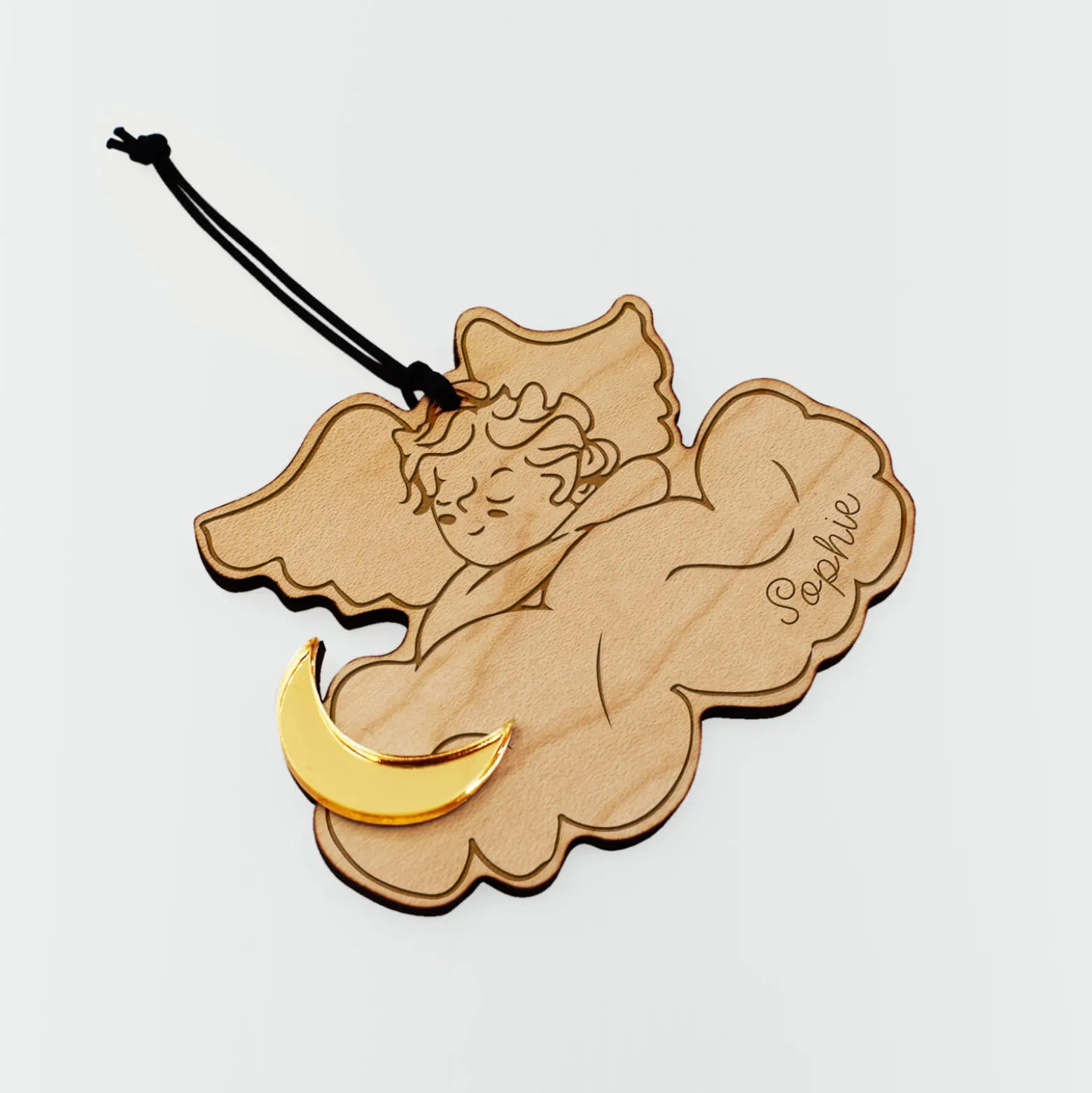 Boule de Noël personnalisée Ange Nuage bois gravé - HappyBulle x MyLovelyThing