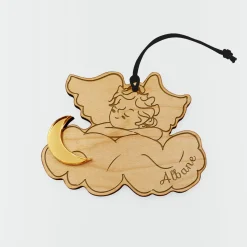 Boule de Noël personnalisée Ange Nuage bois gravé - HappyBulle x MyLovelyThing
