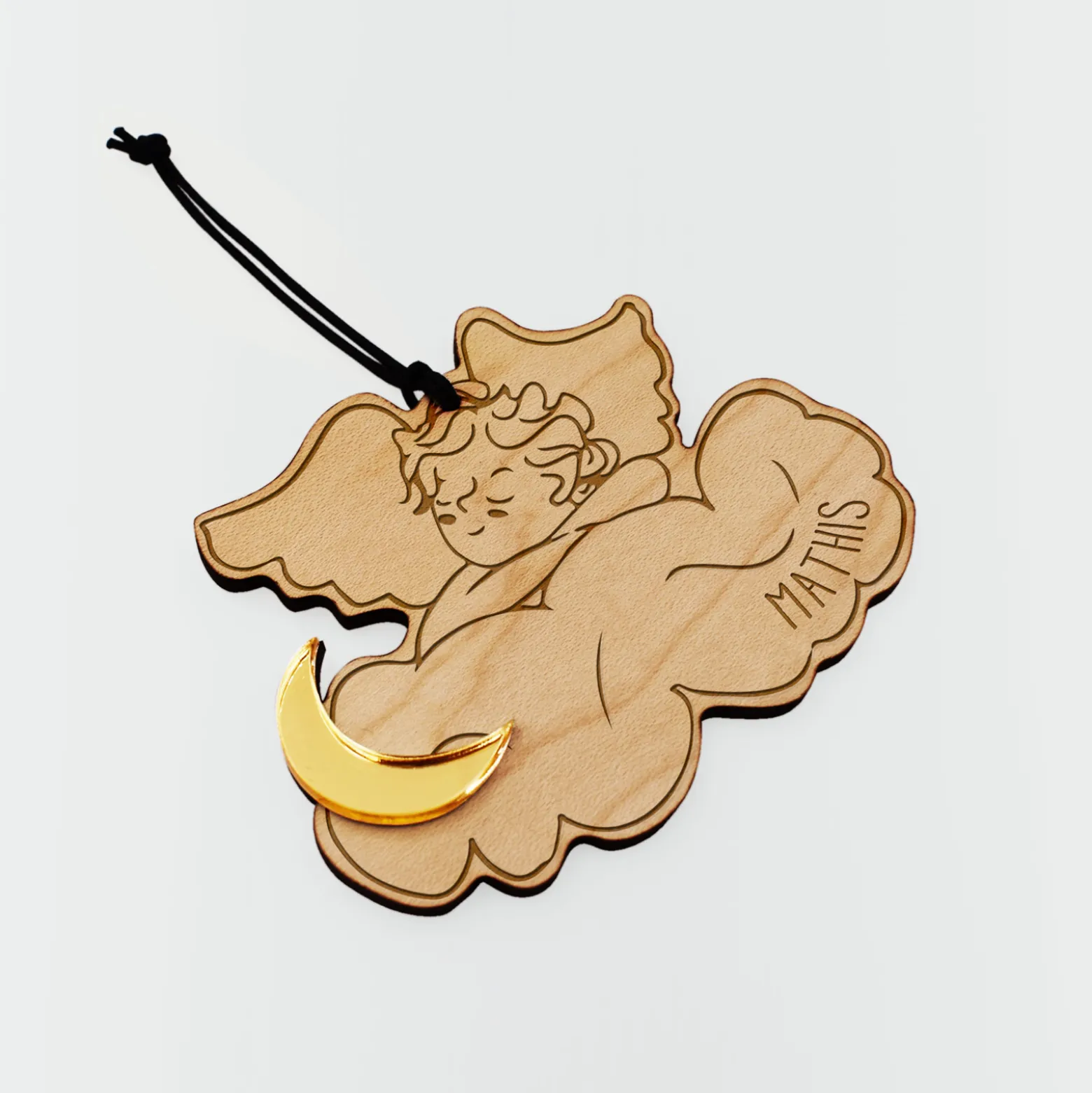 Boule de Noël personnalisée Ange Nuage bois gravé - HappyBulle x MyLovelyThing