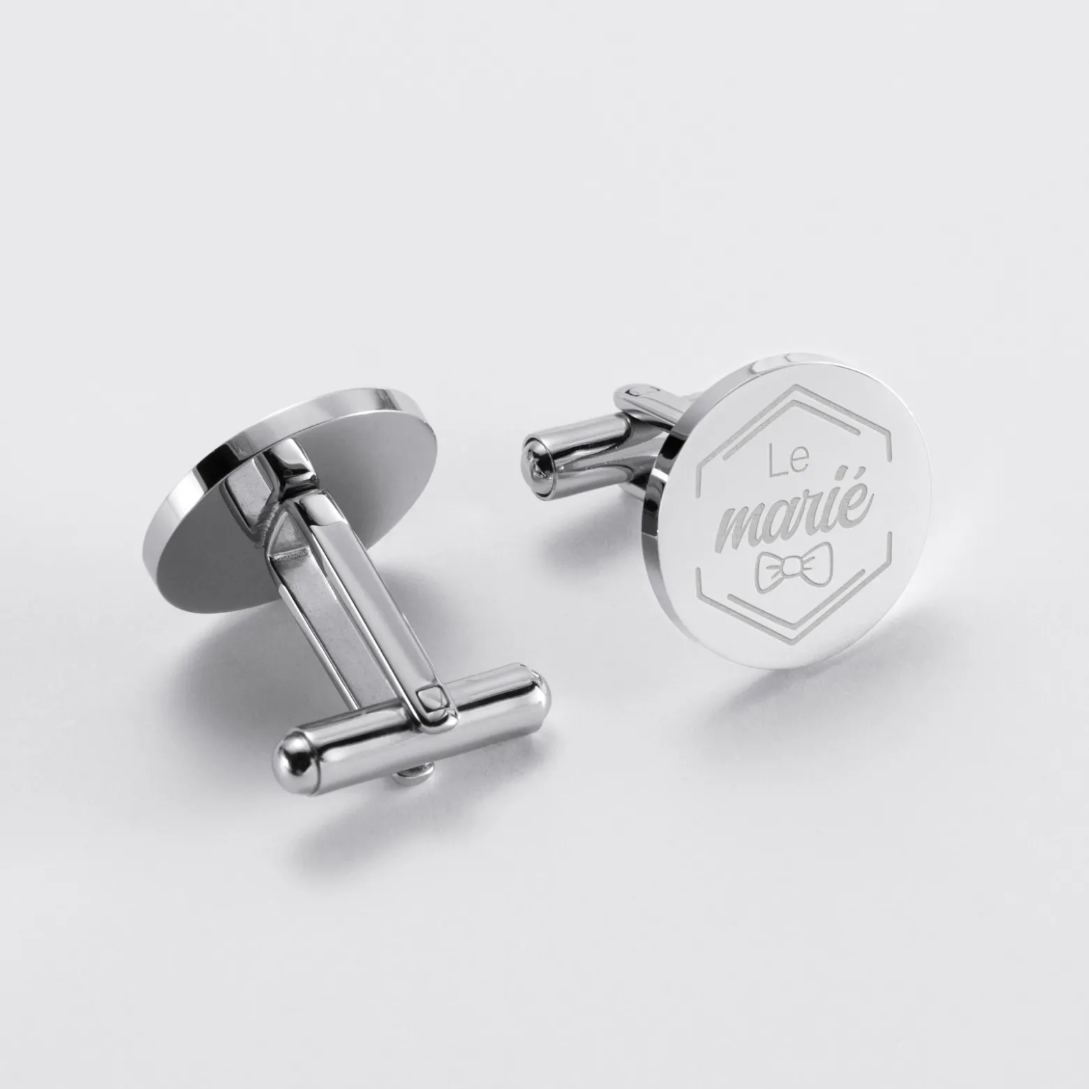 Boutons de manchette EVG personnalisés gravé acier rond 16 mm