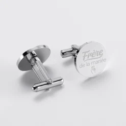 Boutons de manchette Famille des mariés personnalisés gravé acier rond 16 mm