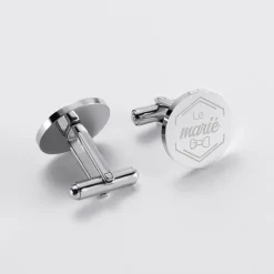 Boutons de manchette Marié personnalisés gravé acier rond 16 mm