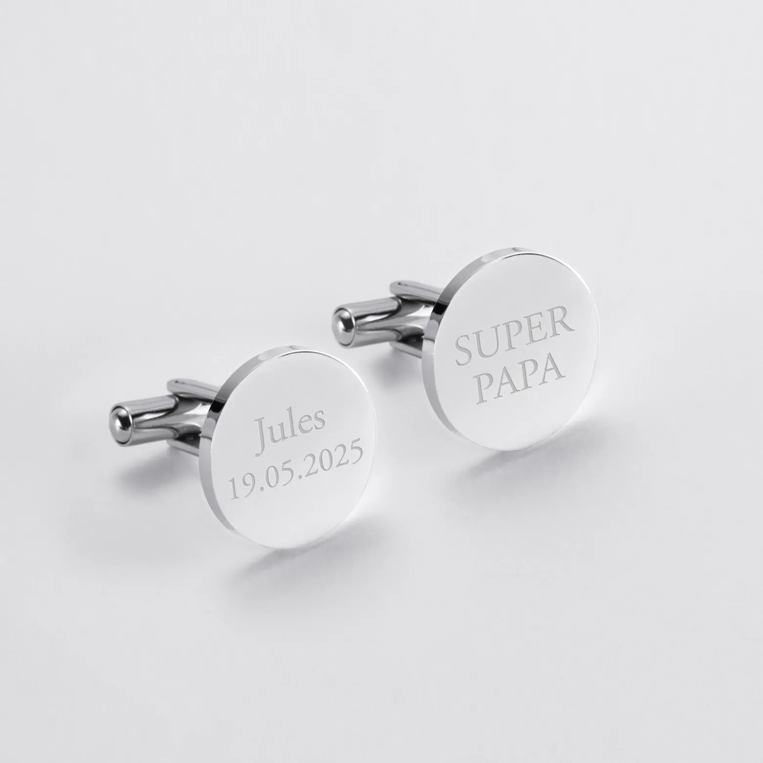 Boutons de manchette personnalisés gravé argent rond 15 mm