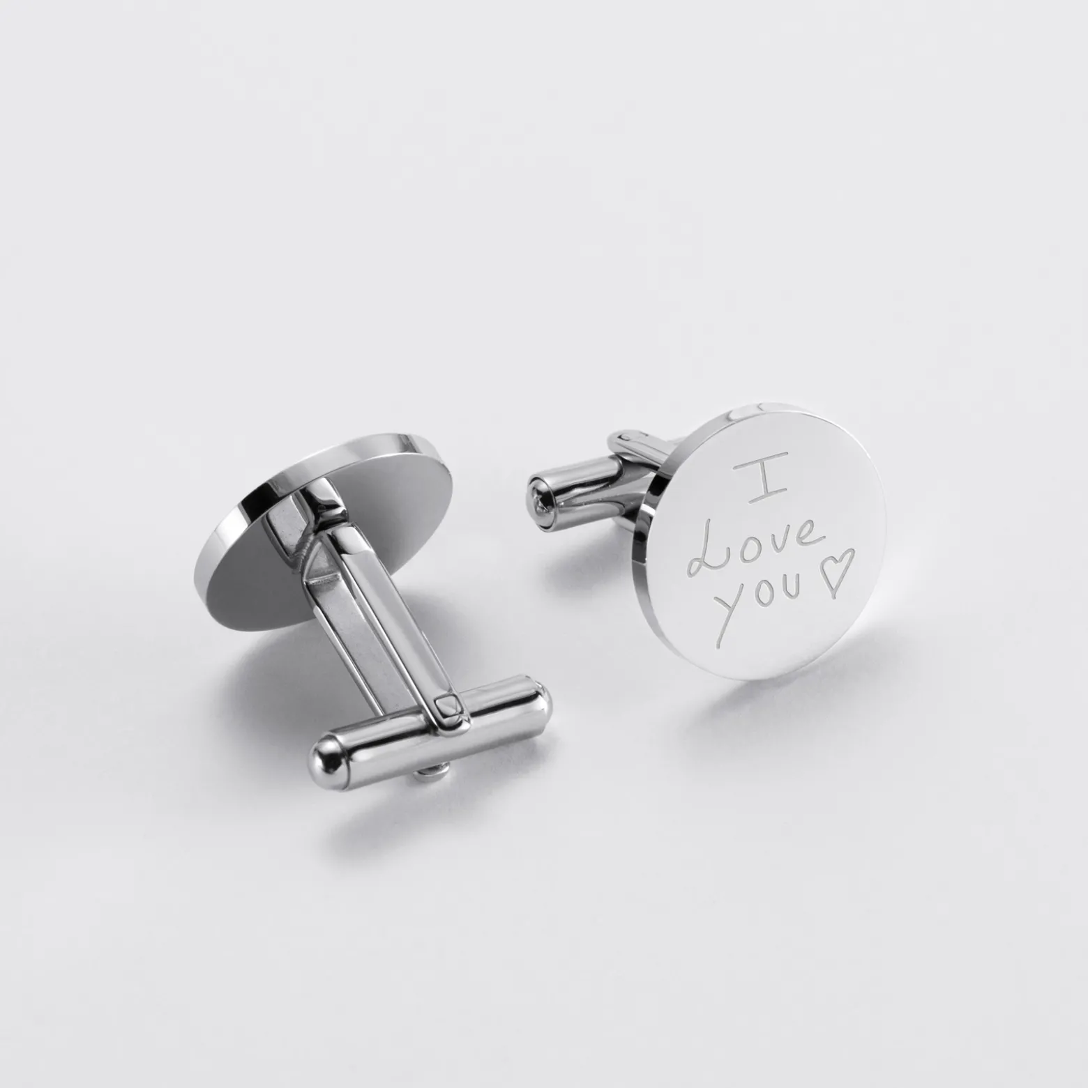 Boutons de manchette personnalisés gravé argent rond 15 mm