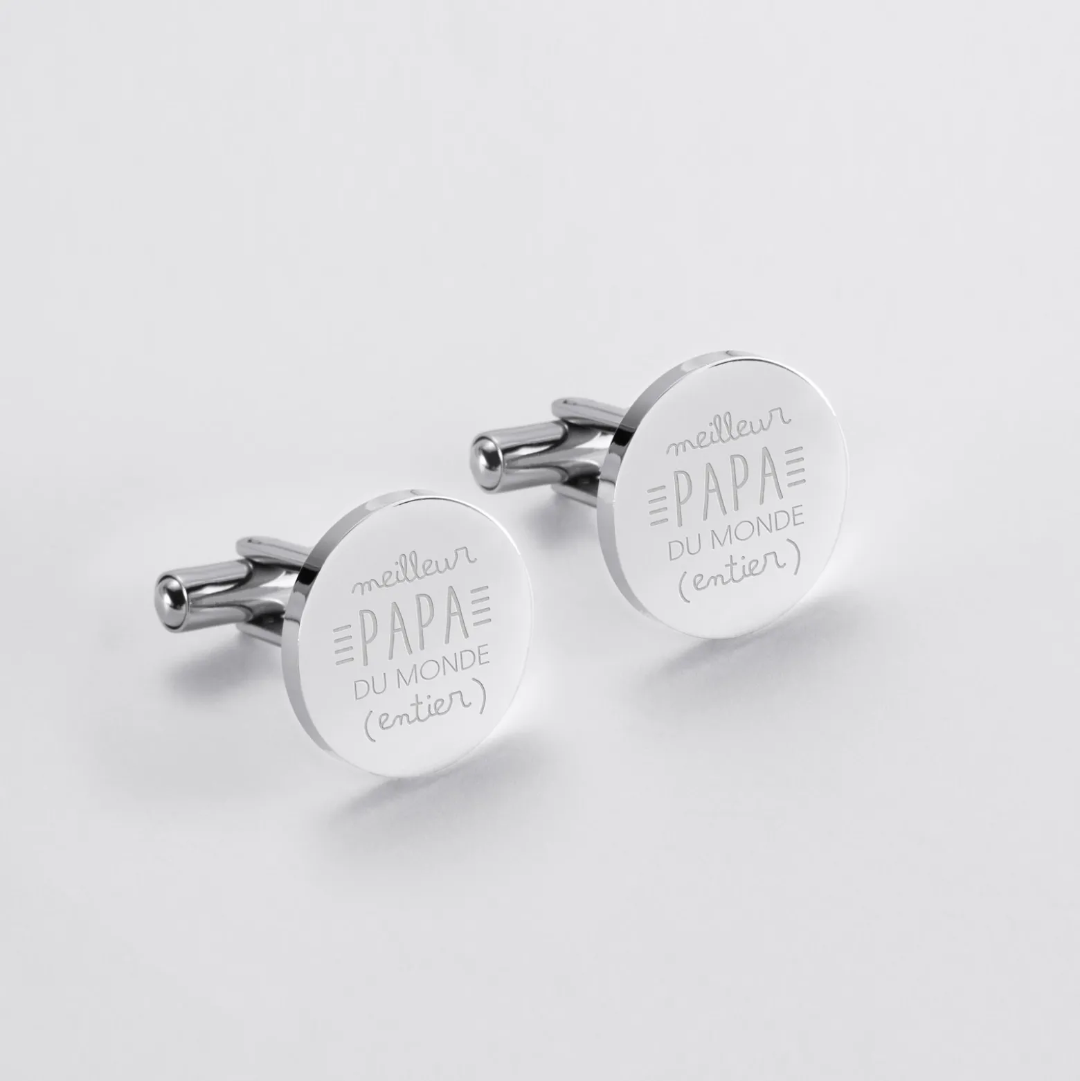 Boutons de manchette personnalisés gravé argent rond 15 mm