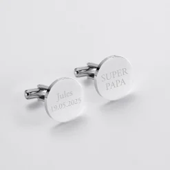 Boutons de manchette personnalisés gravé argent rond 15 mm - Nos petits imparfaits