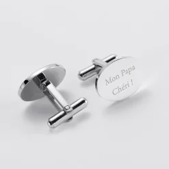 Boutons de manchette personnalisés gravés acier ovale 15x19 mm